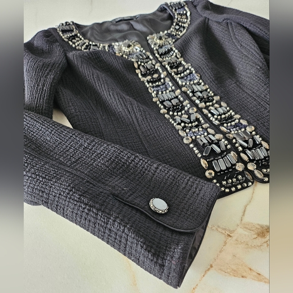 Rickie Freeman Teri Jon Black 100% Wool Jacket Womens Stones Beaded Formal Sz 6 - Picture 10 of 16